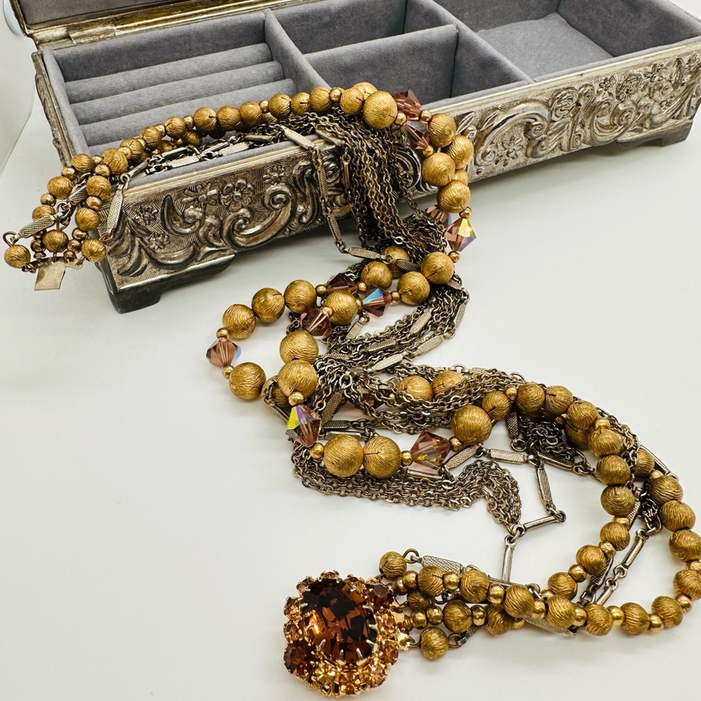 Rare Vintage Deco Topaz Rhinestone Runway Necklace